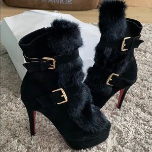 LOUBOUTIN fur heeled boots